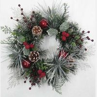 15cm Flocked Candle Ring with Red Baubles and Berries