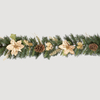 180cm Garland with Gold Poinsettias and Natural Pine Cones