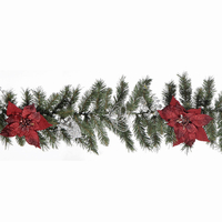 180cm Green Garland with Burgundy Poinsettias