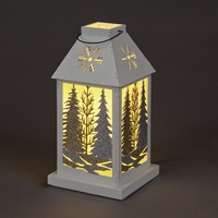 25cm Lit Glass Lantern With Gold,  Copper and Silver Glitter Trees