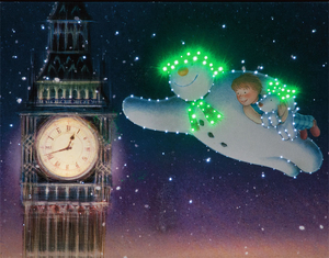 40x50cm The Snowman,  Billy and The Snowdog Fly by Big Ben Large Illuminated Canvas