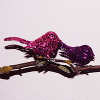 6 Purple Glittering Bird Christmas Decorations