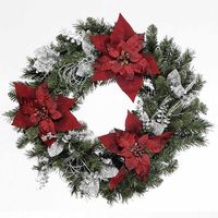 60cm Green Wreath with Burgundy Poinsettias
