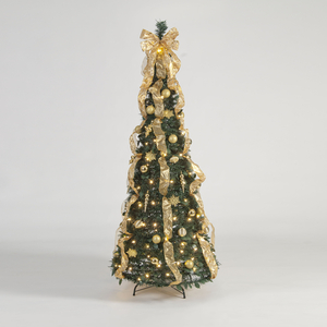 6ft "Pre-Lit Pop Up" Holly Leaf Christmas Christmas Tree with Gold Decorations