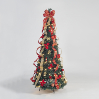 6ft "Pre-Lit Pop Up" Holly Leaf Christmas Tree with Red Decorations