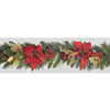 6ft Red Poinsettia Garland with Gilded Leaves,  Baubles & Cones