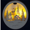 Battery Operated 14cm Hanging Wooden Scene With Trees,  Stags and House Warm white LEDs