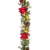 Battery Operated 180cm Red Poinsettia Garland With Red Berrys & 25 LEDs