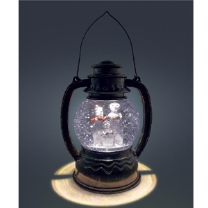 Battery Operated 18.7cm Water Lantern With Snowman Trio Ice White LEDs