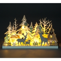 Battery Operated 18cm Table Top With Trees,  House,  Family Stags & 10 Warm White LEDs