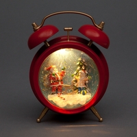 Battery Operated 19cm Water Alarm Clock With Santa Scene Warm White LEDs