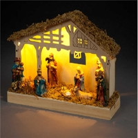 Battery Operated 19cm Wooden Nativity Scene With Warm White LEDs