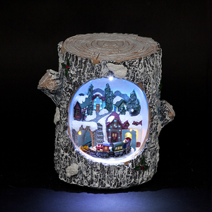 Battery Operated 20.5cm LED Upright Frosty Log with Town Scene & Turning Train