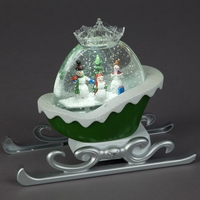 Battery Operated 21cm Musical Water Sleigh With Snowman & Ice White LEDs