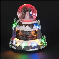 Battery Operated 24cm Snow Globe With Snow & Rotating Train Scene LEDs