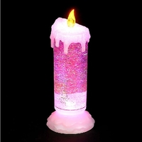 Battery Operated 24cm Water Candle With Snow,  Colour Changing LED and Yellow Flicker Flame