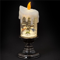 Battery Operated 25cm LED Water Candlestick With Snowmen Scene Ice White LEDs
