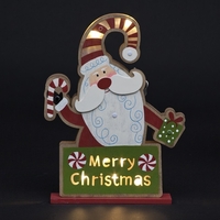 Battery Operated 35cm Warm White LED Santa And Candy Canes Merry Christmas Wooden Table Decoration