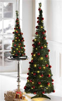 Battery Operated 3ft Pop-Up Tree with 25 Warm White LEDs & 35 Red Baubles