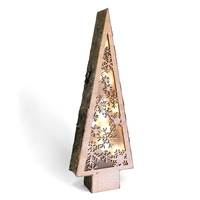 Battery Operated 45cm Wood Christmas Tree With Snowflakes Design and Warm White LEDs