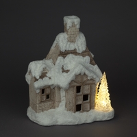 Battery Operated 46cm Snowy Grey House With Lit Christmas Tree
