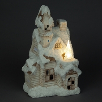 Battery Operated 51cm Snowy Grey House With Lit Christmas Tree