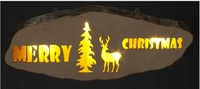 Battery Operated 60cm Merry Christmas Plaque With Tree & Deer Sign Warm White LEDs