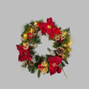 Battery Operated 60cm Red Poinsettia Wreath With Pinecone and 25 LEDS