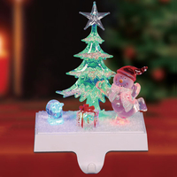 Battery Operated Acrylic Stocking Holder with Snowscene and Snowman