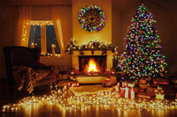 Battery Operated Fibre Optic LED Festive Room With Fire & Tree Canvas 60cm x 40cm