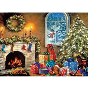 Christmas Morning Fireplace Scene Illuminated Canvas