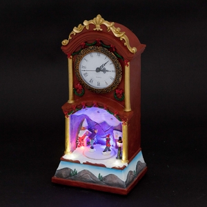 Miniature Grandfather Clock with Rotating Ice Skaters