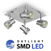 Modern Four Way Square Daylight LED Ceiling Spotlight in Brushed Chrome