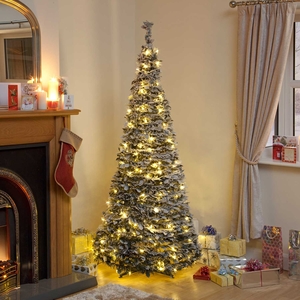Pre-Lit Flock Holly Pop-Up Christmas Tree
