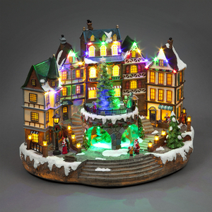 Resin Town Square Scene Rotating and Musical Decoration