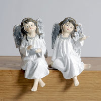 Set of 2 Ceramic Sitting Angels Ornaments