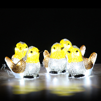 Set of 5 10cm Acrylic Robins With 50 Ice White LEDs