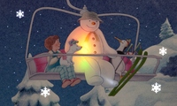 The Snowman,  The Snowdog & Billy on "Glowing" Wall Large Canvas 50cm x 30cm