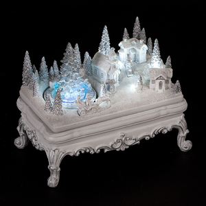 White Polyresin Table with White LEDS & Rotating Train