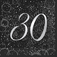 Black Silver 30Th Paper Napkins - 16 Pack