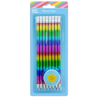 Cute Crew Rainbow Ombre HB Pencils and Sharpener Set - Pack Of 8 - Back To School Stationery - Pencils - Stationery Supplies