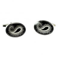 Black & Silver Paisley Patterned Cufflinks
