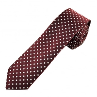 Burgundy & Silver White Polka Dot Boys Skinny Tie