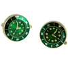 Japanese Movement Quartz Watch Green & Gold Cufflinks