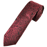 Maroon Red Paisley Pattern Mens Skinny Tie