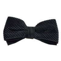 Plain Black Silk Pleated Bow Tie