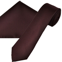 Plain Burgundy Textured Mens Skinny Tie & Pocket Square Handkerchief Set