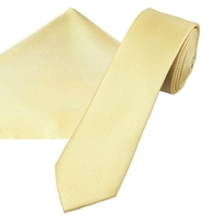 Plain Lemon Textured Mens Skinny Tie & Pocket Square Handkerchief Set