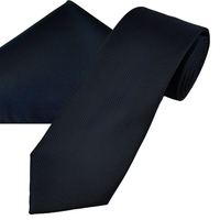 Plain Navy Blue Textured Mens Tie & Pocket Square Handkerchief Set