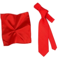 Plain Red Silk Mens Tie & Pocket Square Handkerchief Set by Tresanti